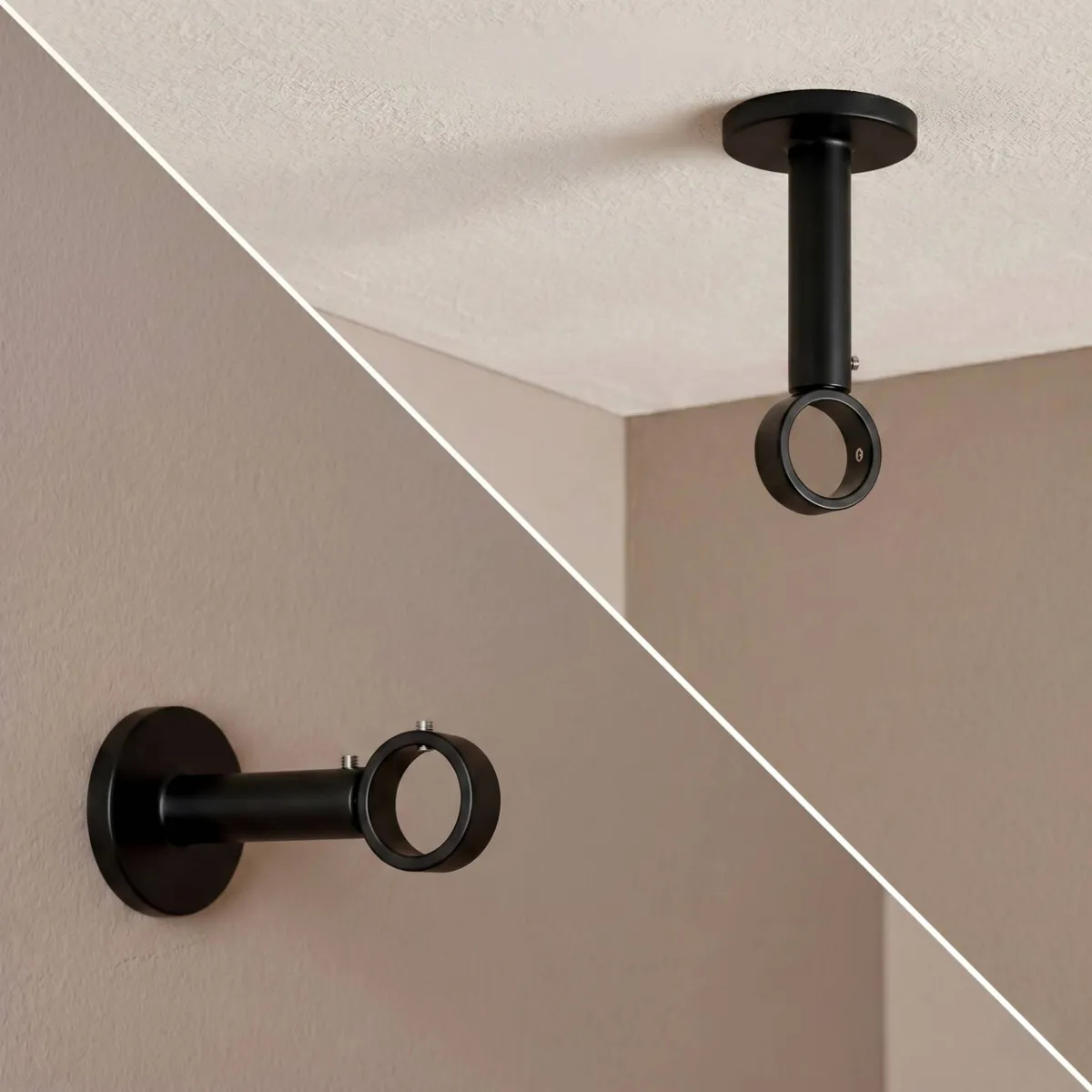 Supporto per bastone singolo fisso (L65 / D28) Lino Nero opaco