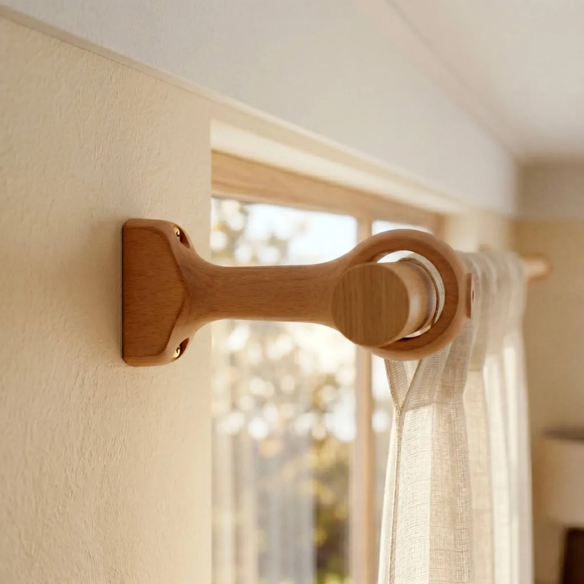 Lote de 2 soportes de barra de cortina de madera fija (L115 / D28 mm) Nils Beige Barnizado