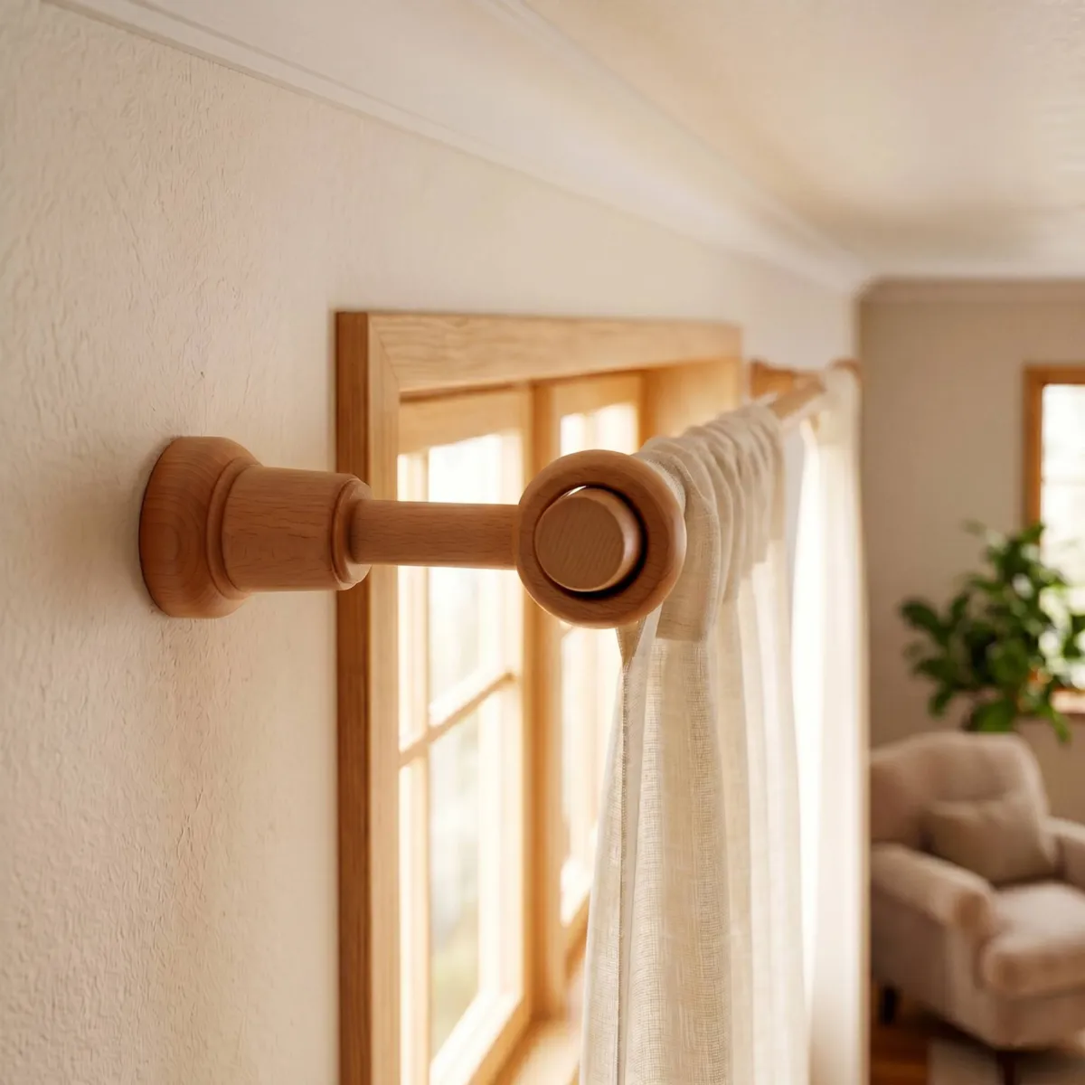 Soporte de barra extensible de madera (L140 - 160 / D28 mm) Nils Beige Barnizado