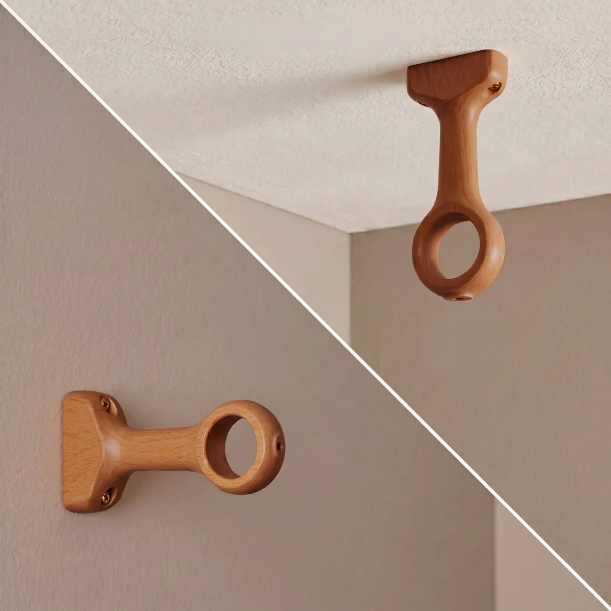Set di 2 supporti per asta fissi in legno (L115 / D28 mm) Nils Naturale