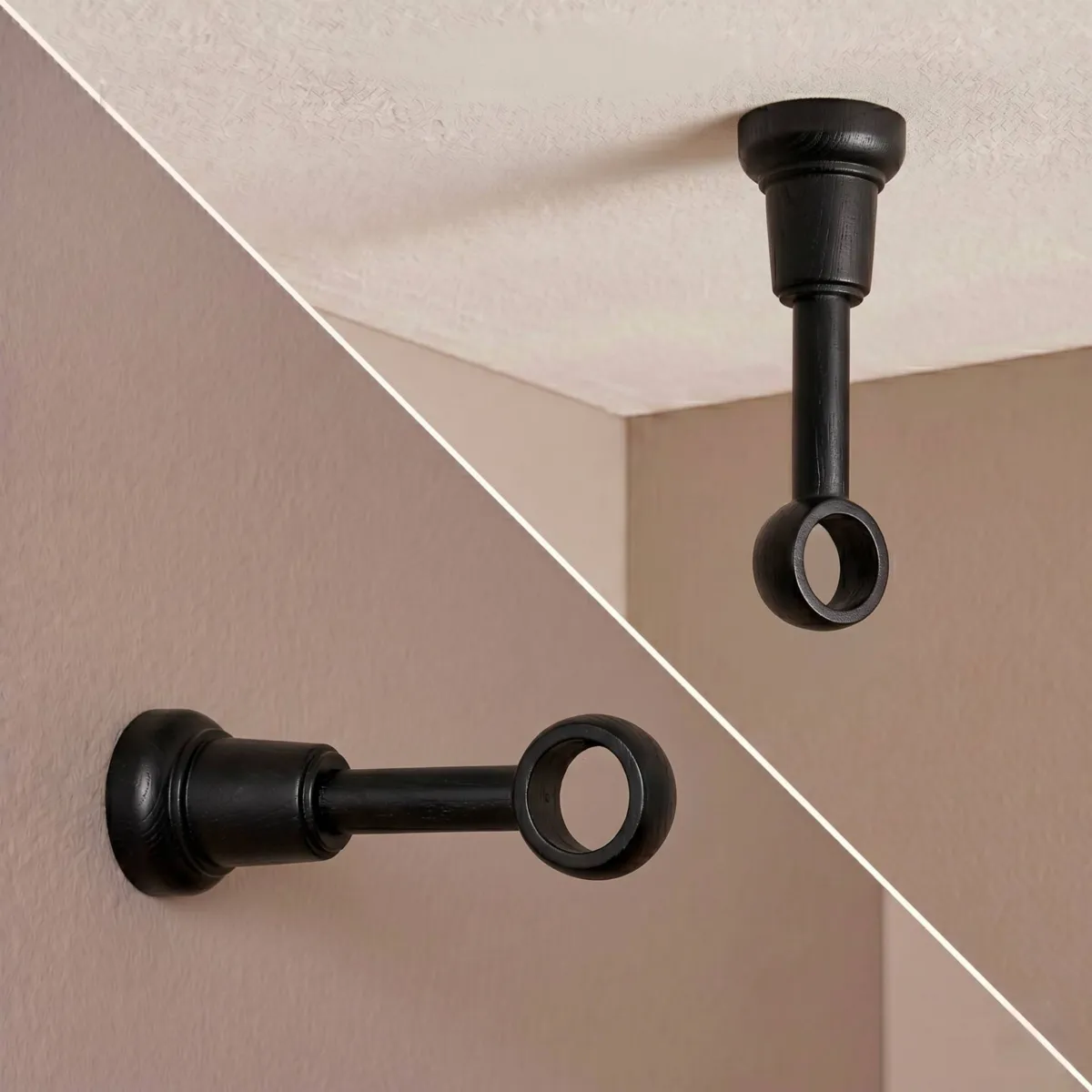 Soporte de barra extensible de madera (L140 - 160 cm/ D28 mm) Nils Negro mate