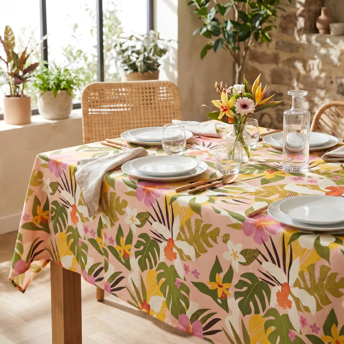 Rechthoekig gecoat katoenen tafelkleed (150 x 350 cm) Rio Meerkleurig