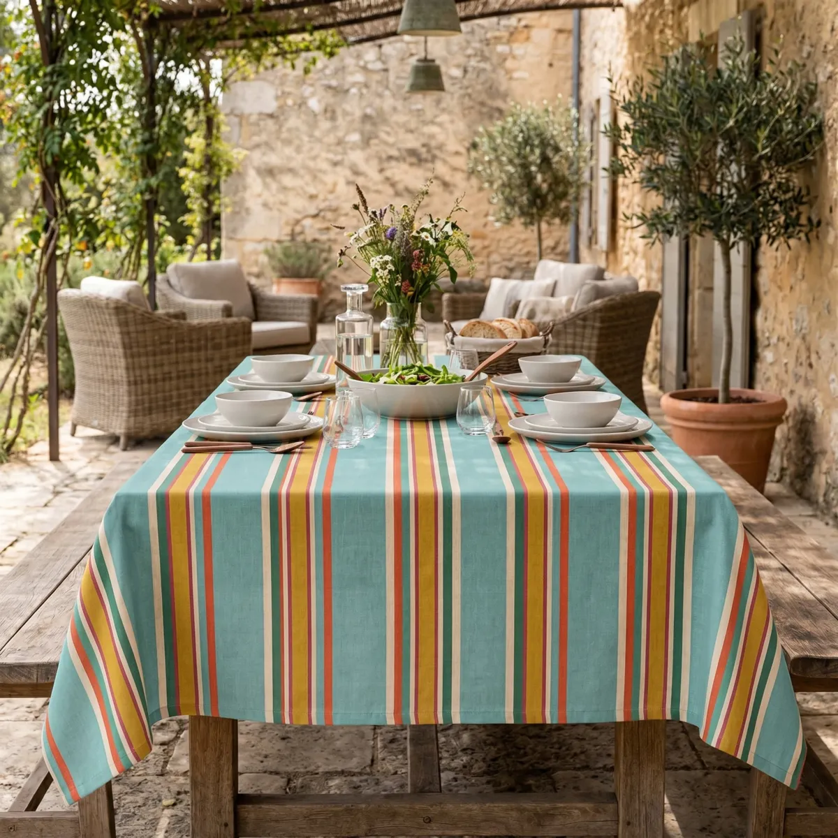 Nappe rectangulaire coton enduit (150 x 350 cm) Cervione Multicolore