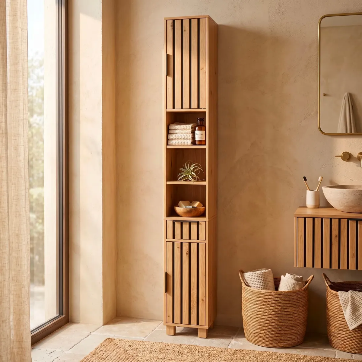 Mobile colonna bagno in legno (180 x 20 cm) Karma Naturale