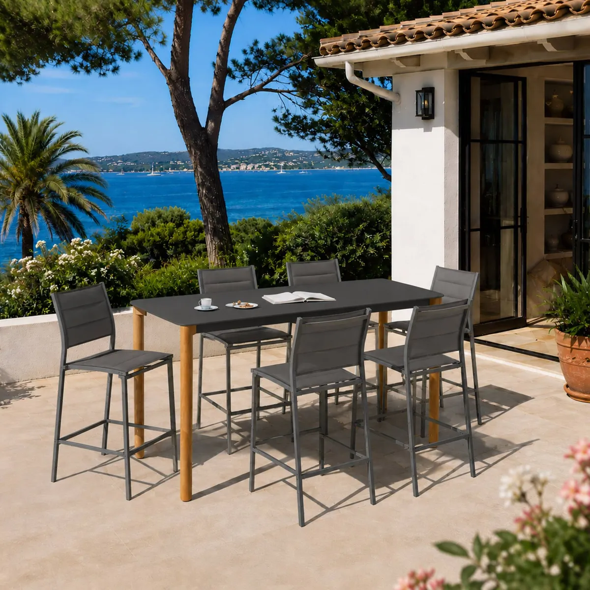 Table de jardin haute en aluminium 8 places (200 x H105 cm) Monte Carlo Gris anthracite