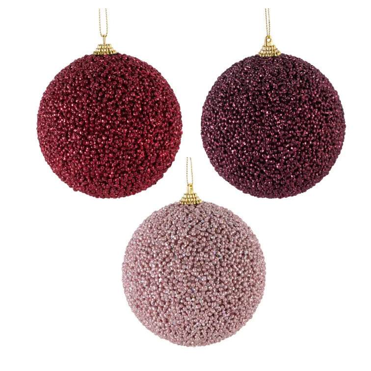 Set di 12 Palline di natale (D100 mm) Luce glitterata Rosso, bordeaux e rosa