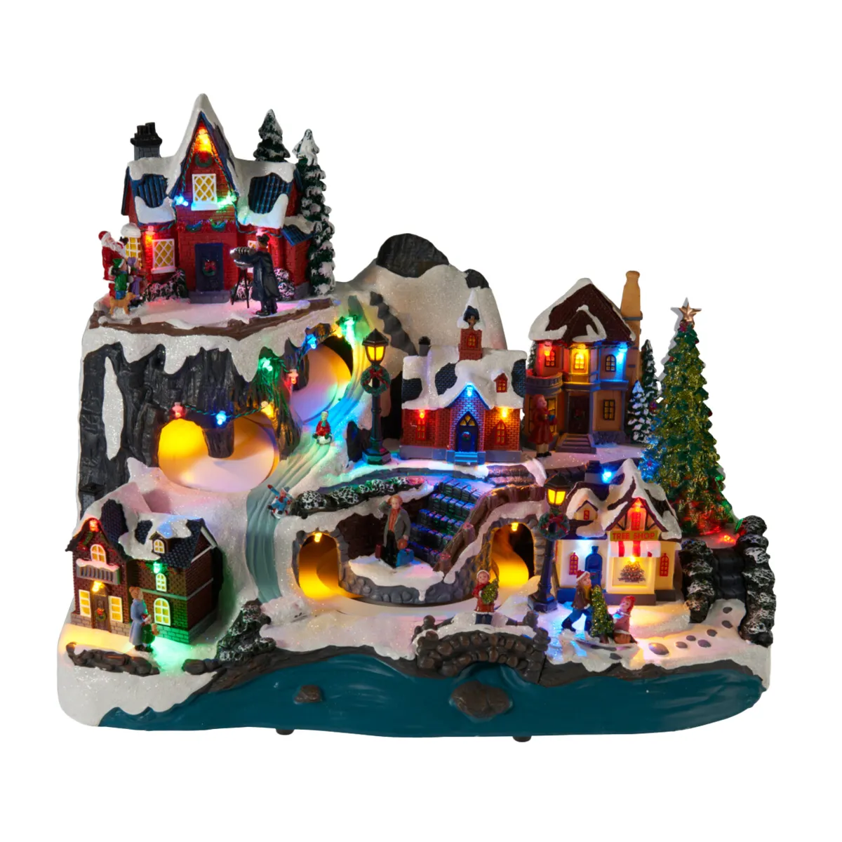 Villaggio di Natale animato e lucido USB (H35,8 cm) Alpine City