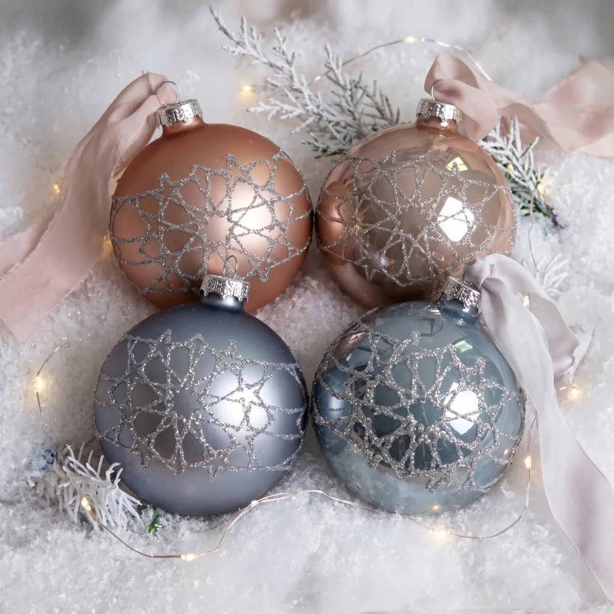 Confezione di 12 palline di Natale (D80 mm) in vetro Lazy Rose e Blu vaporoso