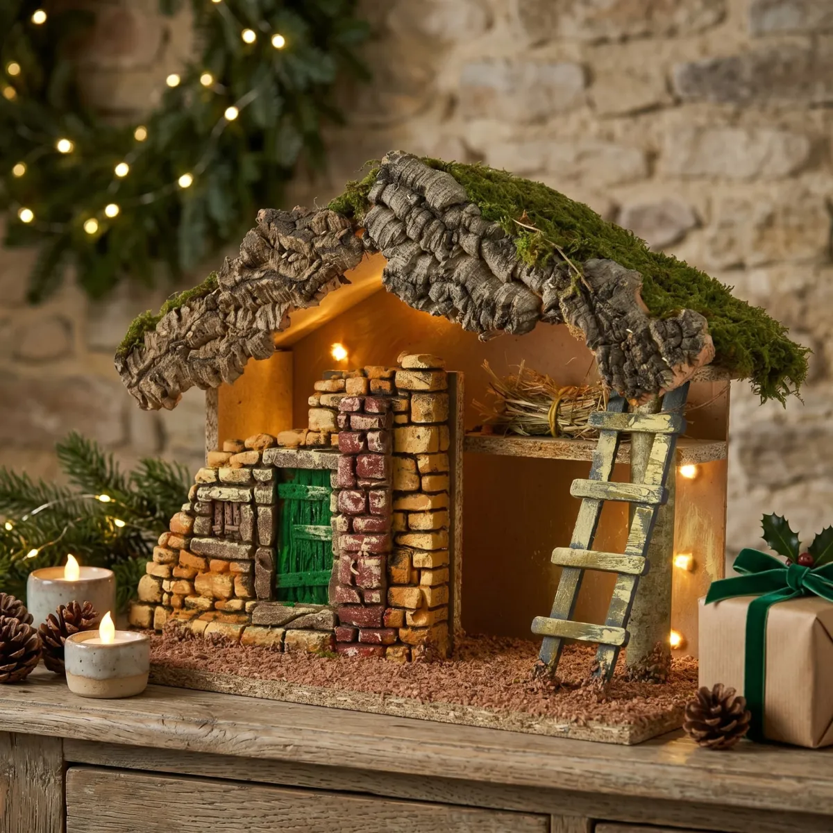 1 LED creche noel intŽrieur L32-W17-H24cm-10L naturel 