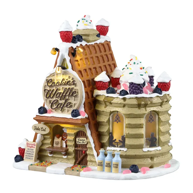 Villaggio di Natale Lemax luminoso a pile Caffè dei waffles e biscotti