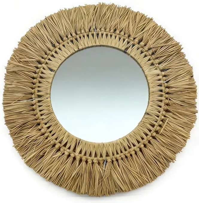 Specchio da parete rotondo in fibre naturali (D50 cm) Makira Beige