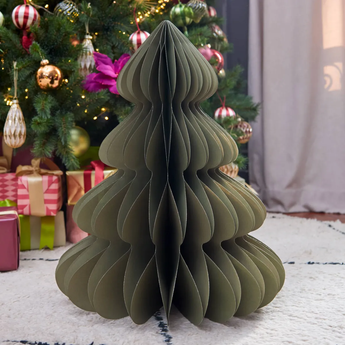 Albero di Natale in carta da posizionare (H60 cm) Chiusura Magnetica Verde
