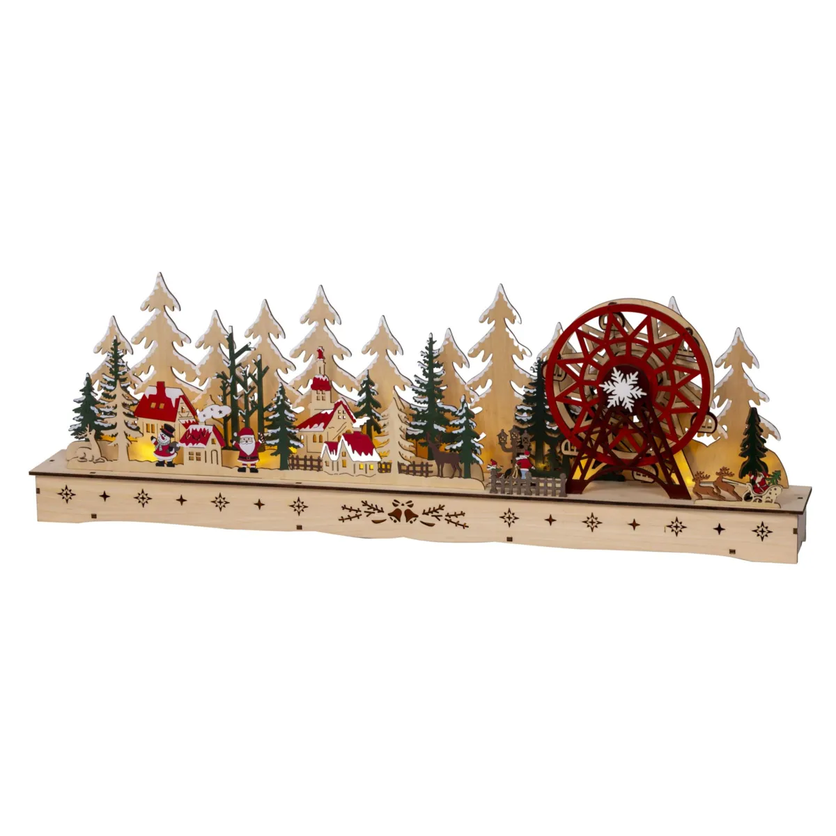 Villaggio di Natale in legno luminoso, musicale e animato a pile (H25 cm) Scene di Natale