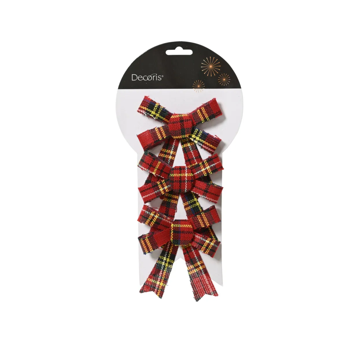 Set di 3 Fiocchi di Natale (H10 cm) Tartan Rosso