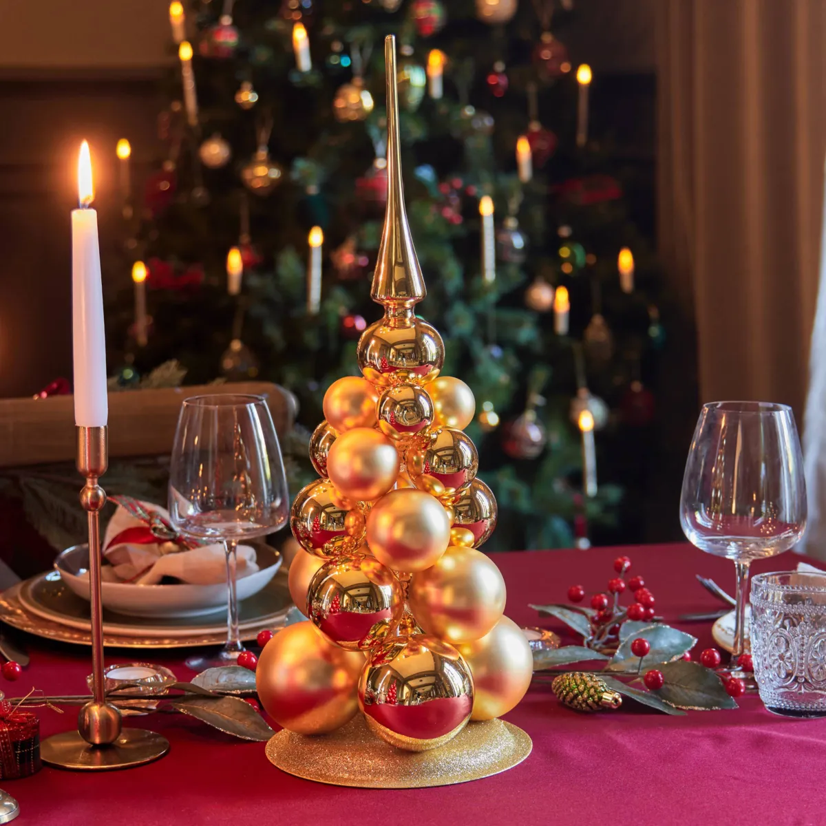 Alberello da tavolo decorativo (H32 cm) Palline di Natale Oro chiaro