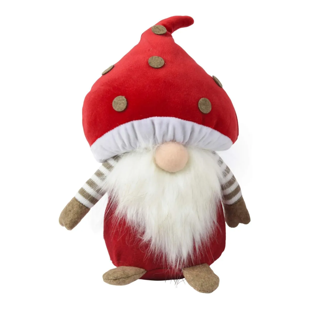 Folletto natalizio decorativo (H26 cm) Barnabé Rosso, bianco e marrone chiaro
