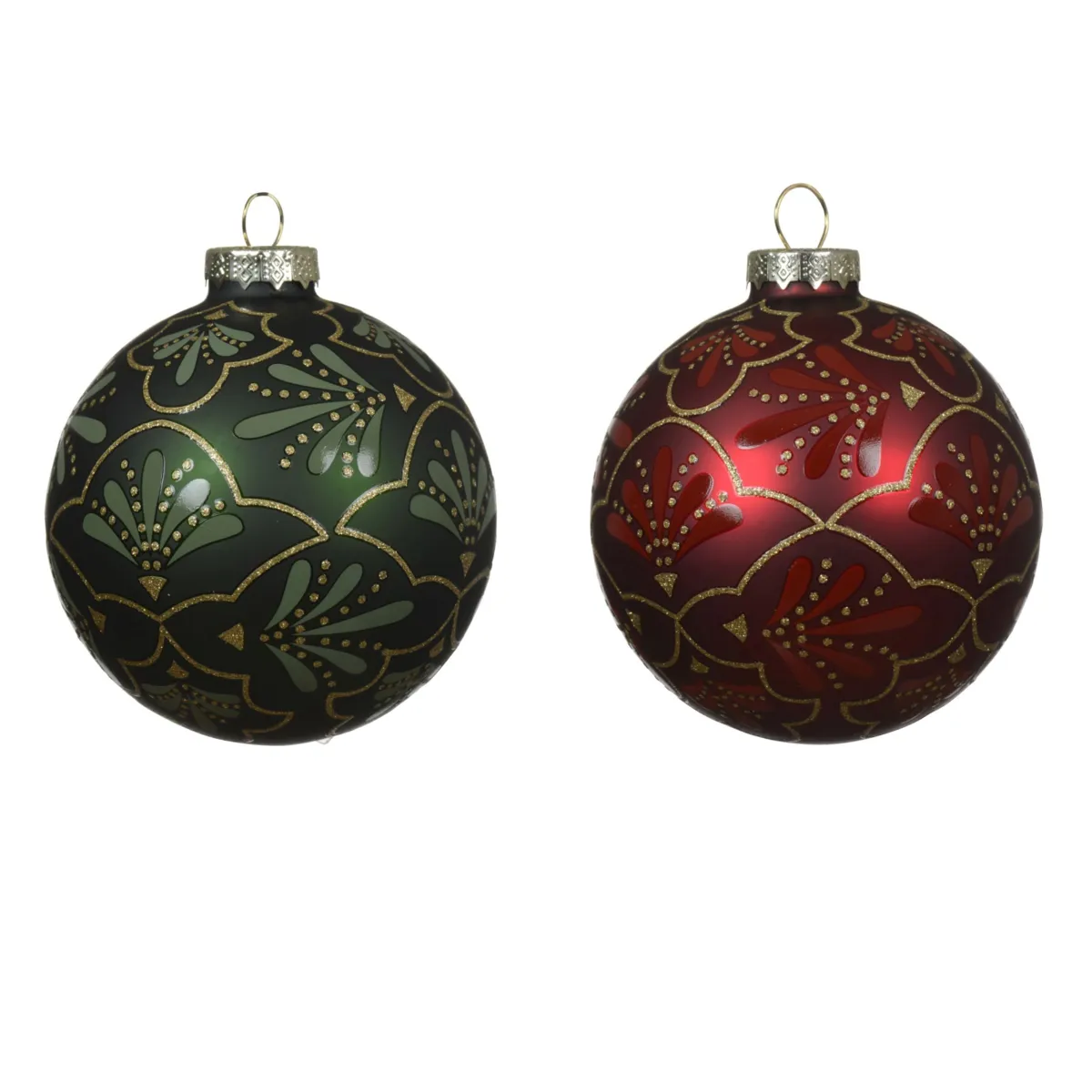 Set di 12 palline di Natale in vetro (D80 mm) Gatsby Verde e rosso