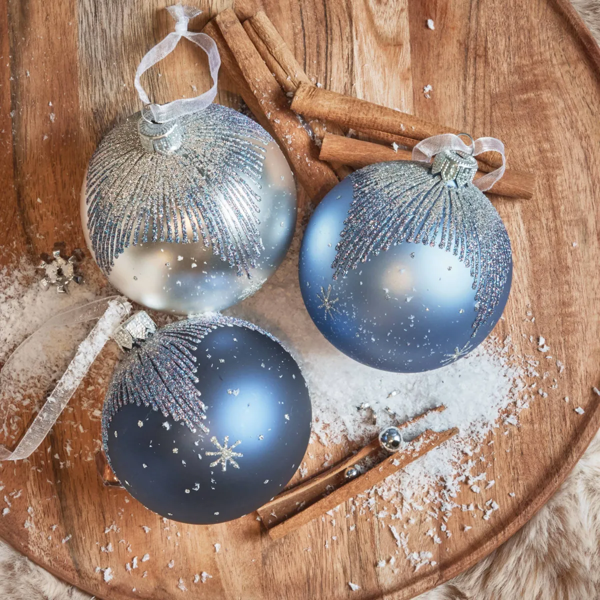 Set di 6 palline di natale in vetro (D80 mm) Costellazione Blu notte e argento