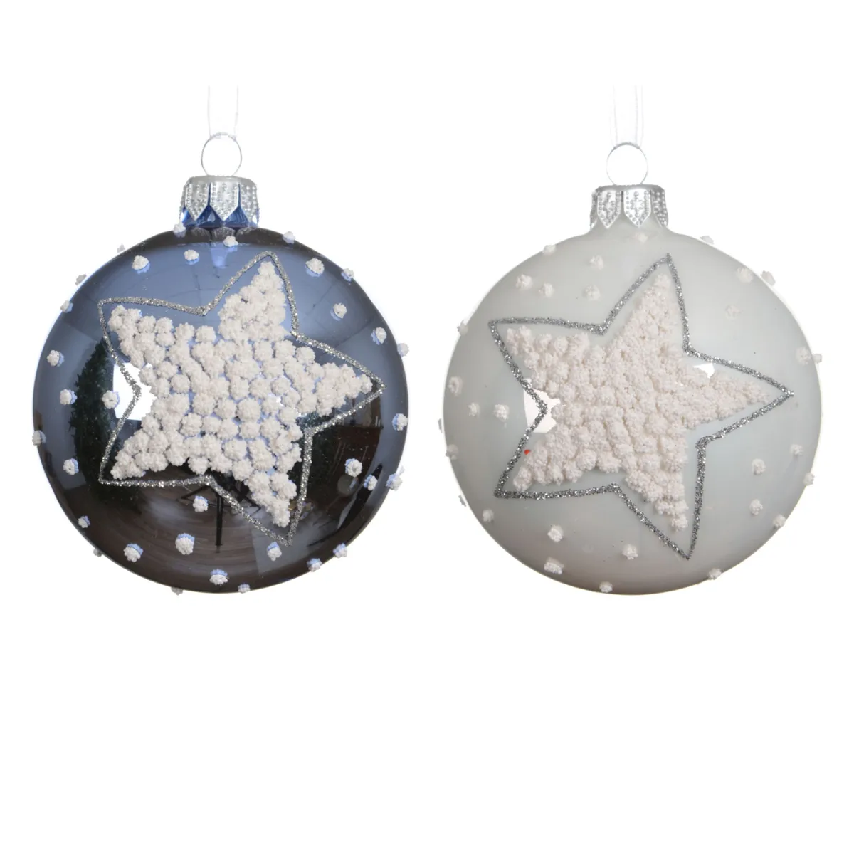 Set di 6 palline di natale in vetro (D80 mm) Stelle Blu e bianco