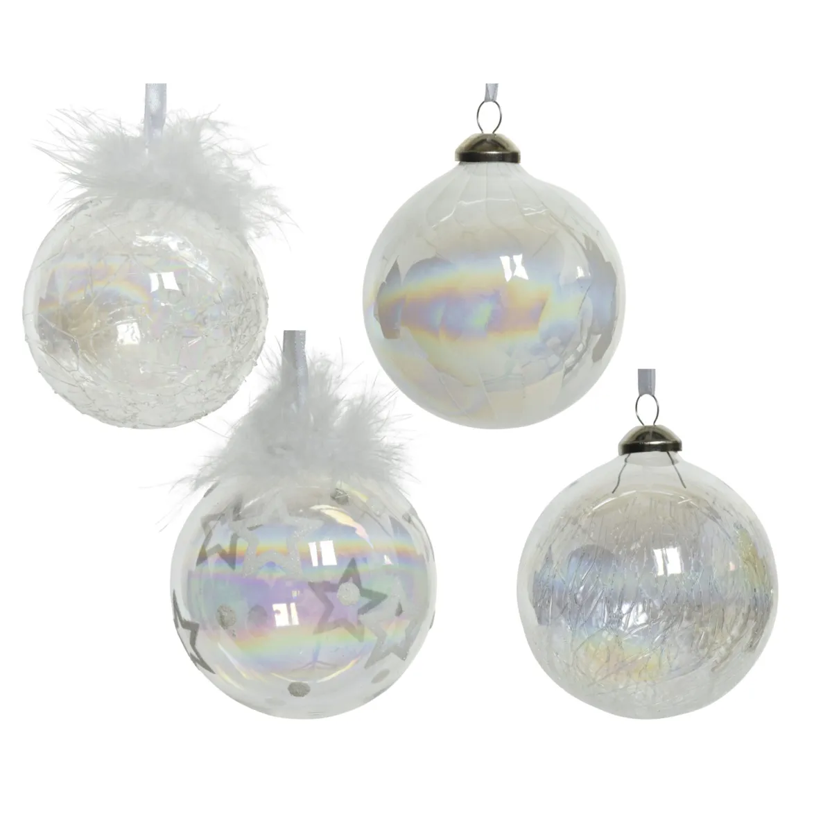 Set di 12 palline di natale in vetro (D80 mm) Soffio d'Inverno Bianco Iridescente