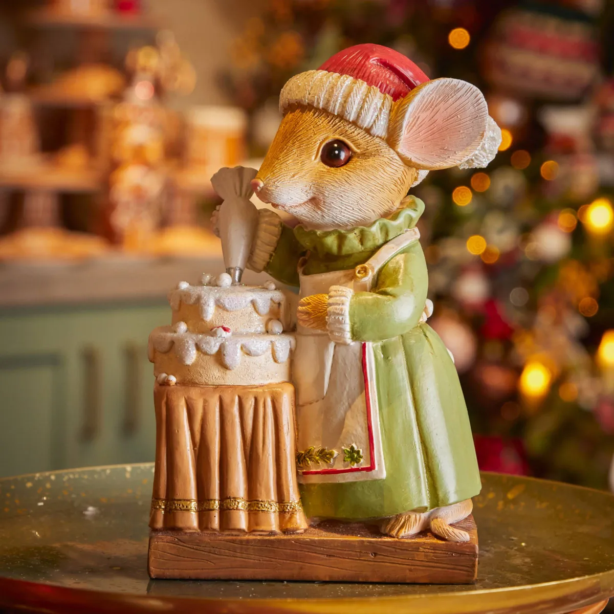 Figura topo di Natale (H18 cm) Masha pasticcera Rosso e verde