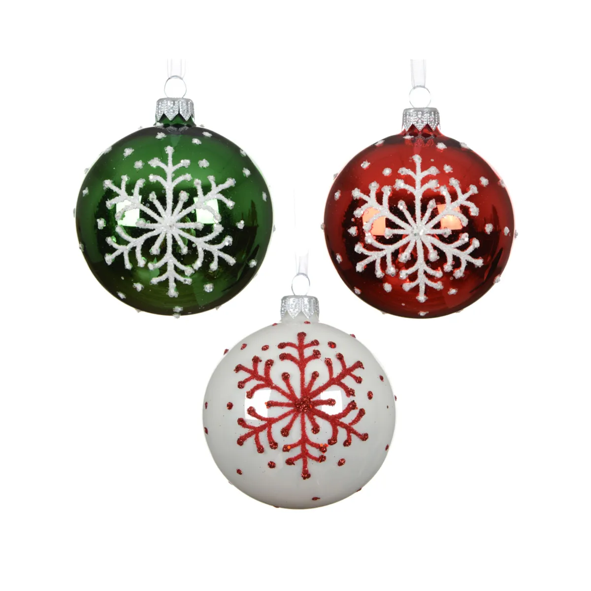 Set di 6 palline di natale in vetro (D80 mm) Manigod Verde, bianco e rosso