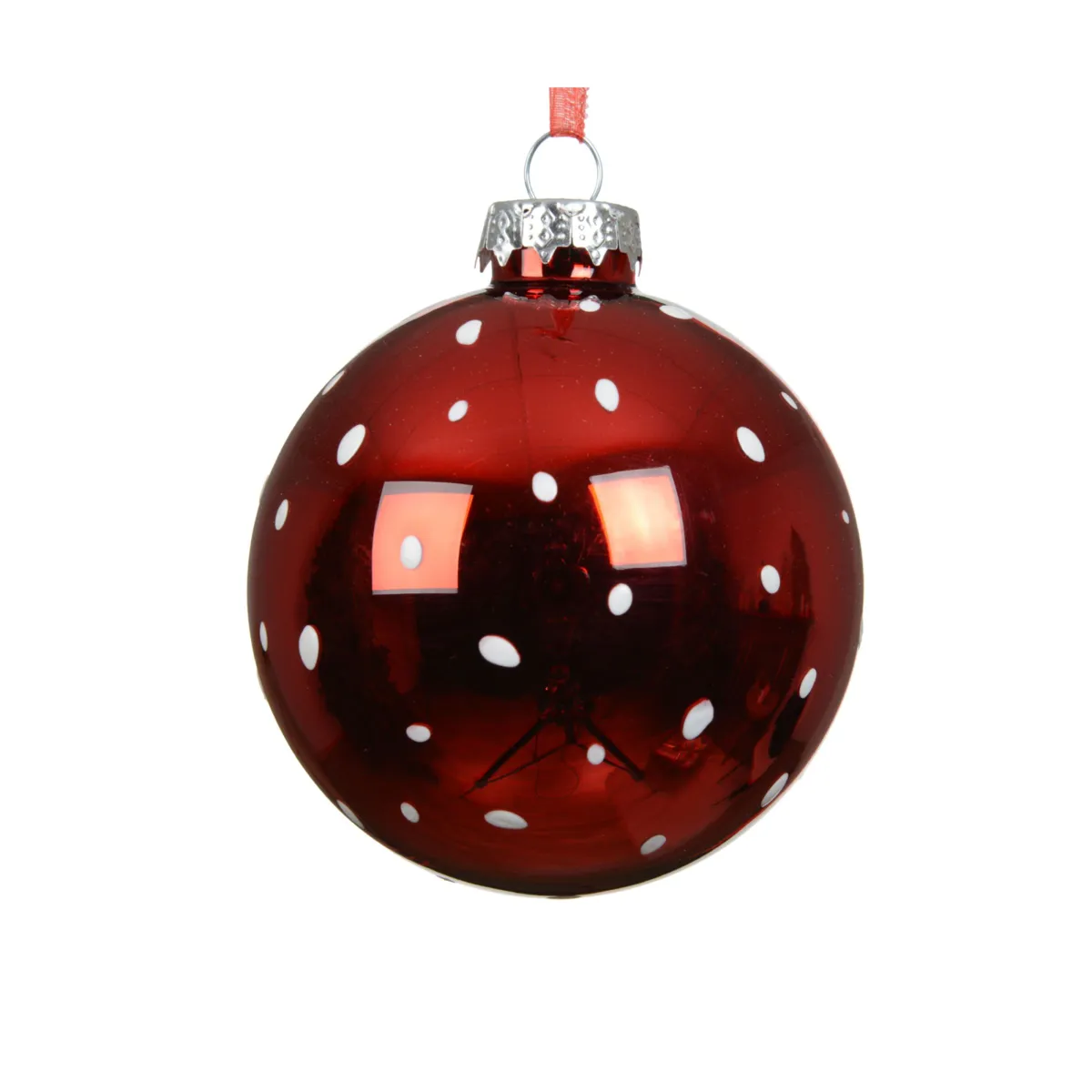 Set di 3 palline di natale in vetro (D80 mm) Pois Rosso e bianco lucido