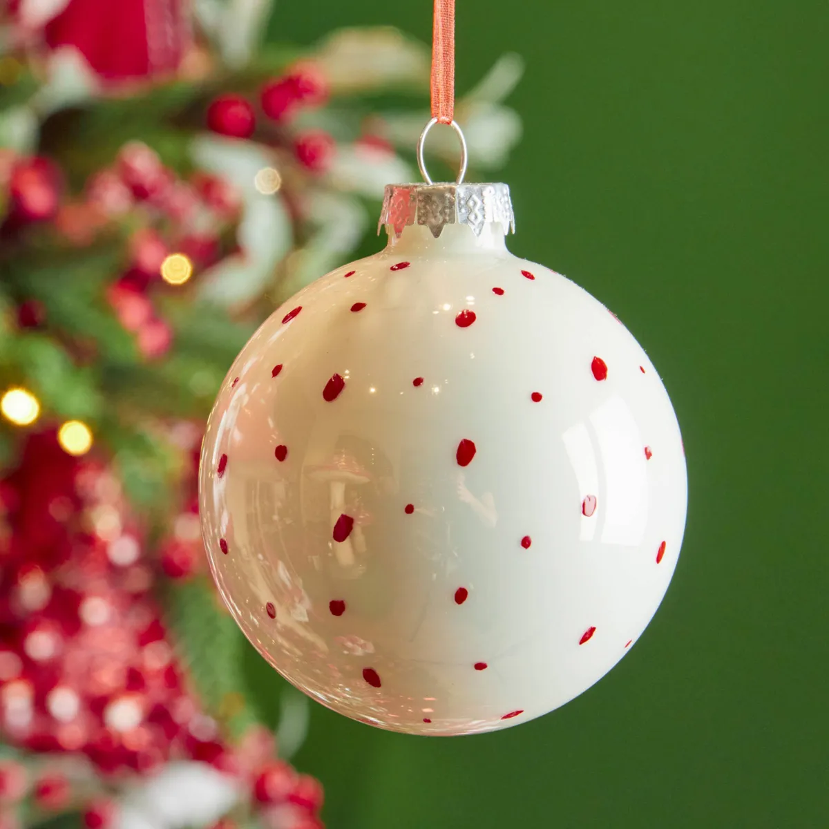 Set di 3 palline di natale in vetro (D80 mm) Pois bianco e rosso lucido