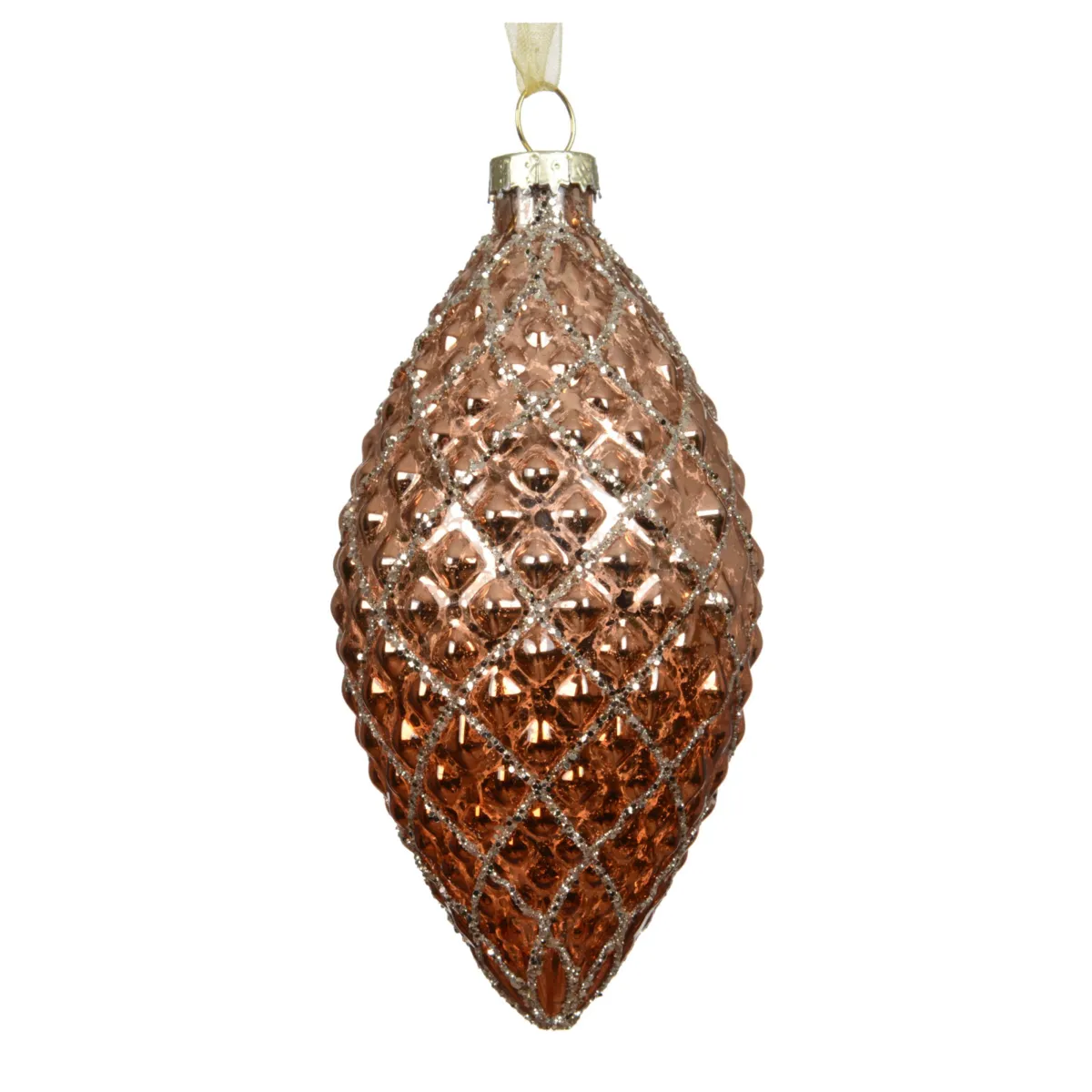 Set di 2 Palline di natale in vetro (H12 cm) Gocce Gatsby Cognac