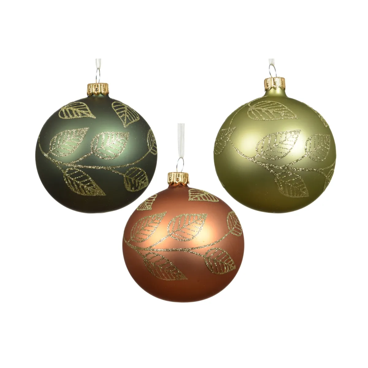 Set di 6 palline di natale in vetro (D80 mm) Fogliame Dorato Verde e cognac