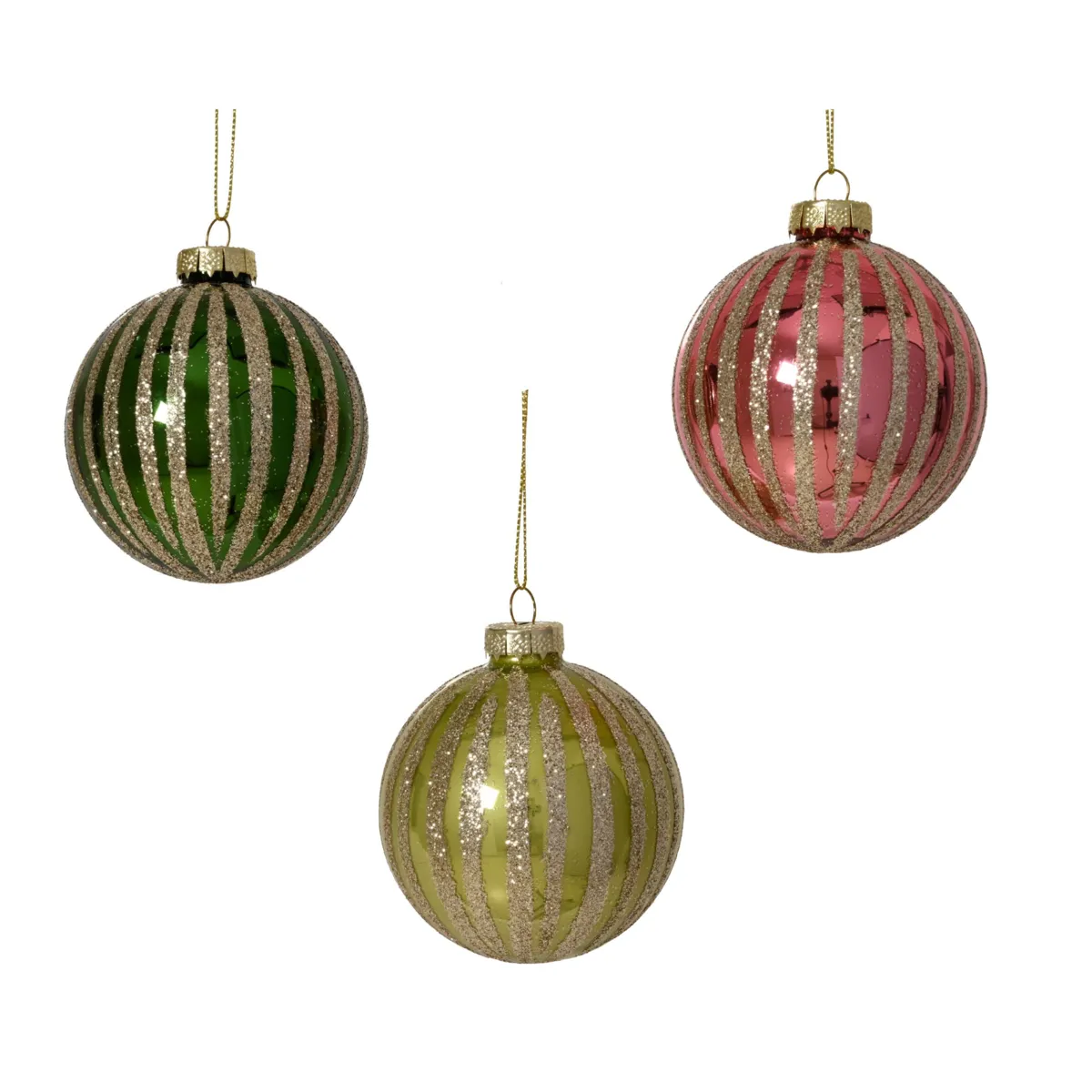 Set di 12 palline di natale in vetro (D80 mm) Spirali di Luce Verde e rosa scuro