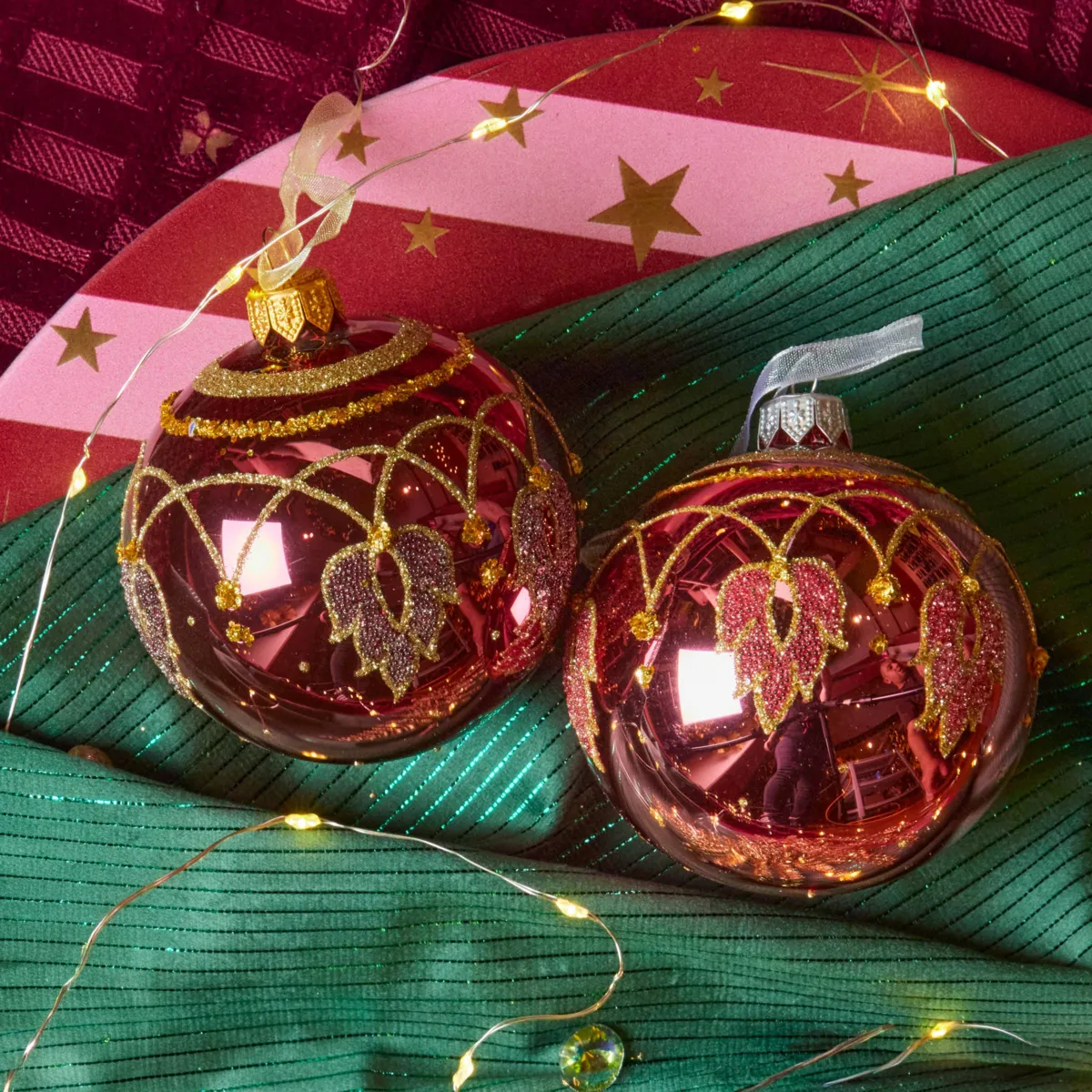 Set di 6 palline di natale in vetro (D80 mm) Granato Rosa scuro