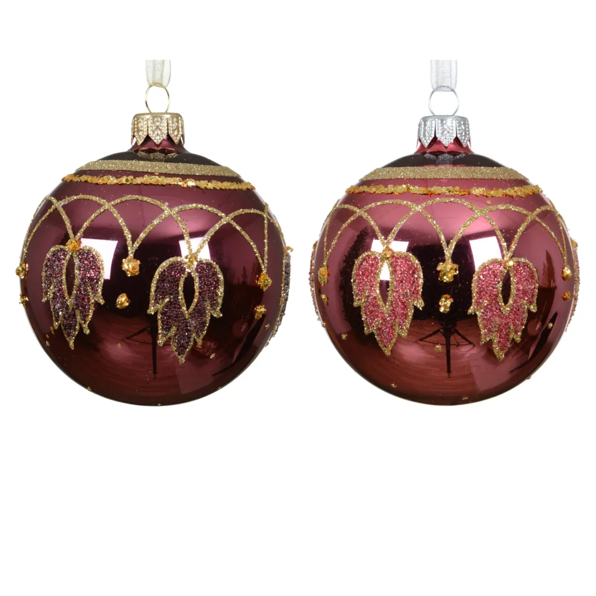 Set di 6 palline di natale in vetro (D80 mm) Granato Rosa scuro