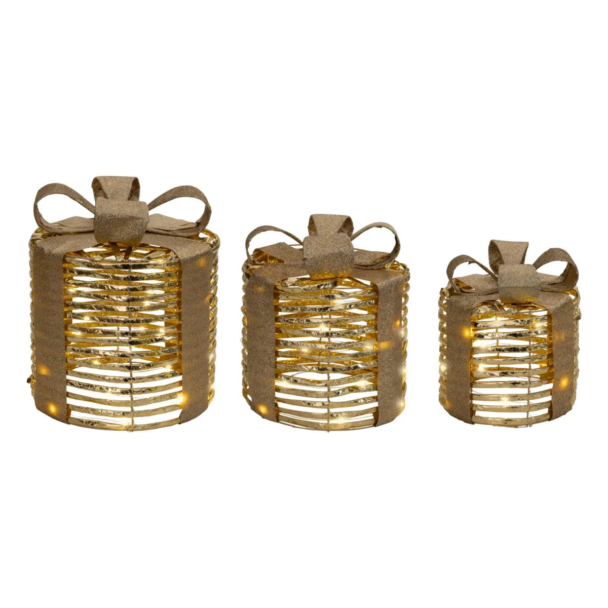 Set di 3 regali luminosi a pile 90 LED (H30 cm) Gift Oro e bianco caldo