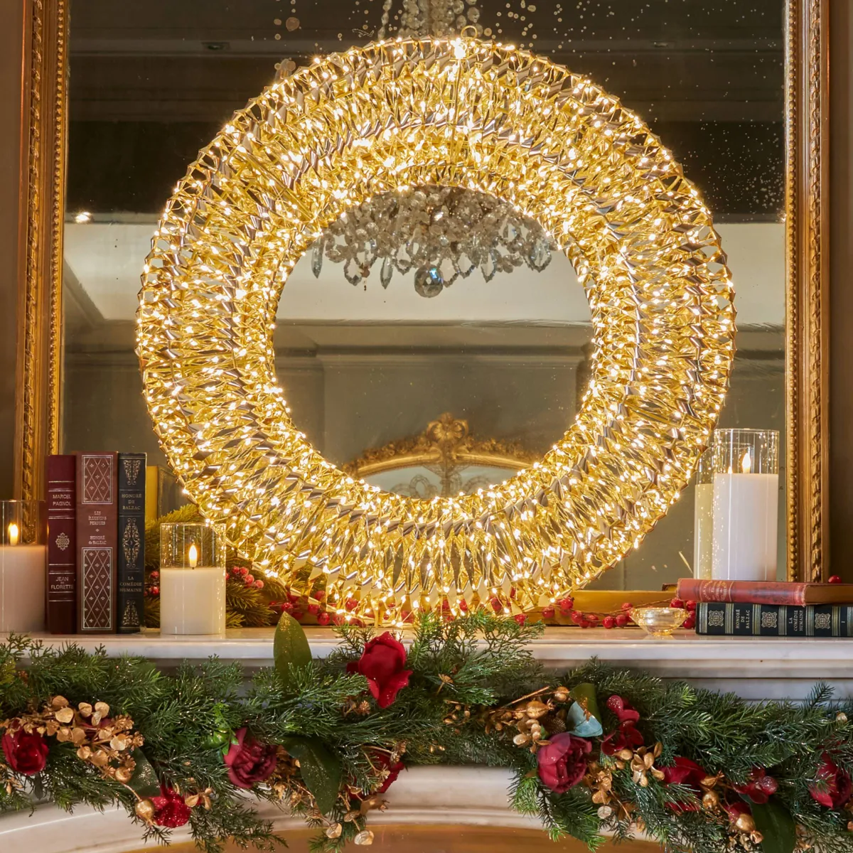 Corona di Natale luminosa 960 Micro LED (D70 cm) Effetto flash Oro e bianco caldo