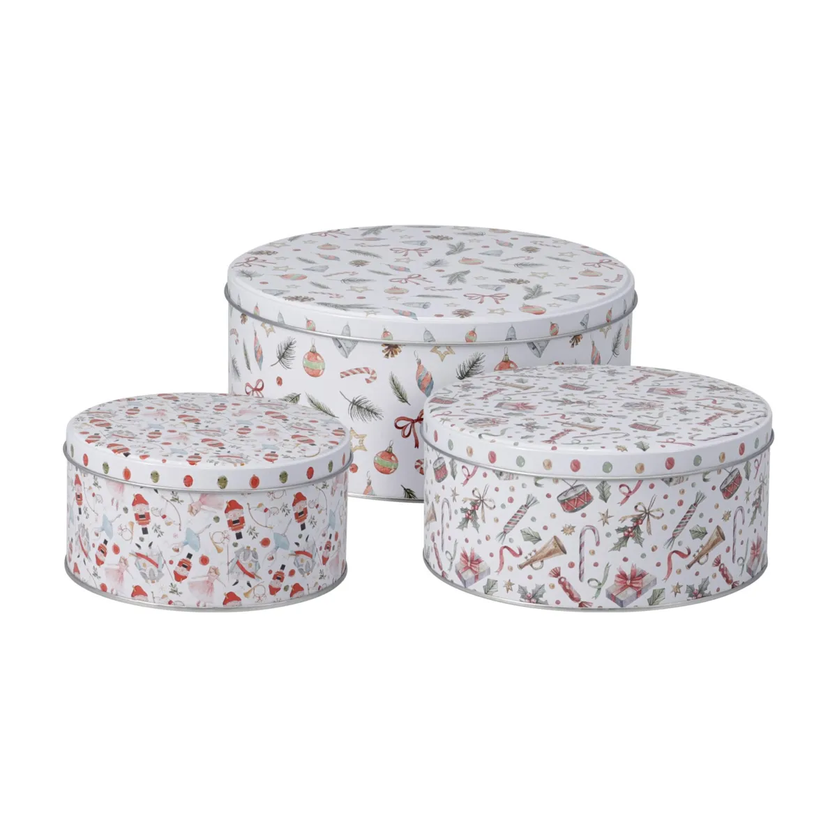 Set di 3 scatole rotonde in metallo Pan di zenzero Bianco