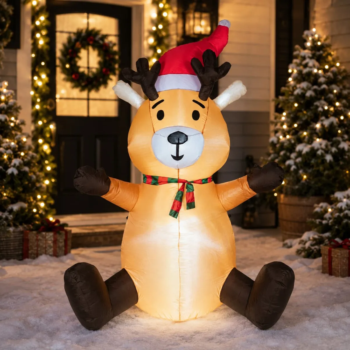 Renna luminosa e gonfiabile (H180 cm) Happy Bianco freddo
