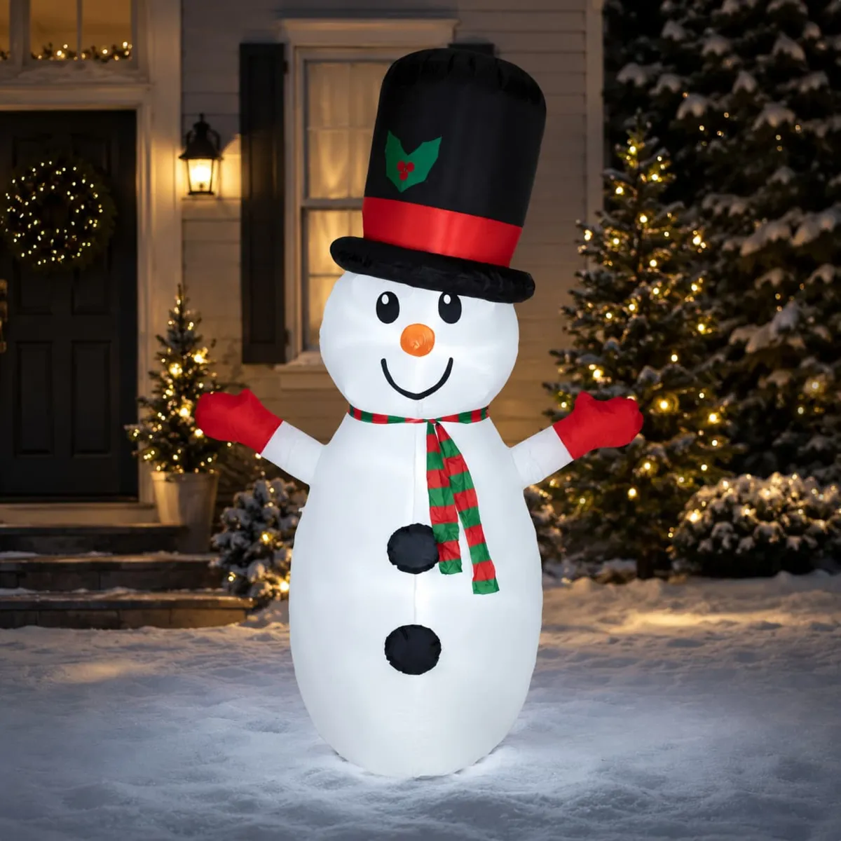 Grande pupazzo di neve gonfiabile e luminosa (H245 cm) Happy Bianco freddo