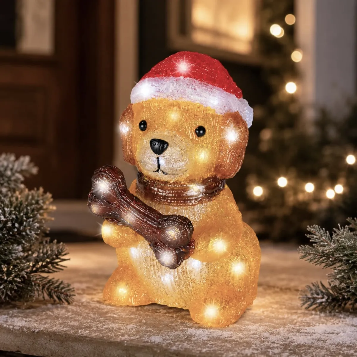 Cane luminoso a pile 40 LED (H27 cm) Dolcezza natalizia Bianco freddo