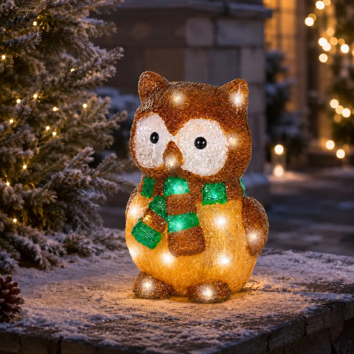 Gufo luminoso a pile 40 LED (H28 cm) Franklin Bianco freddo