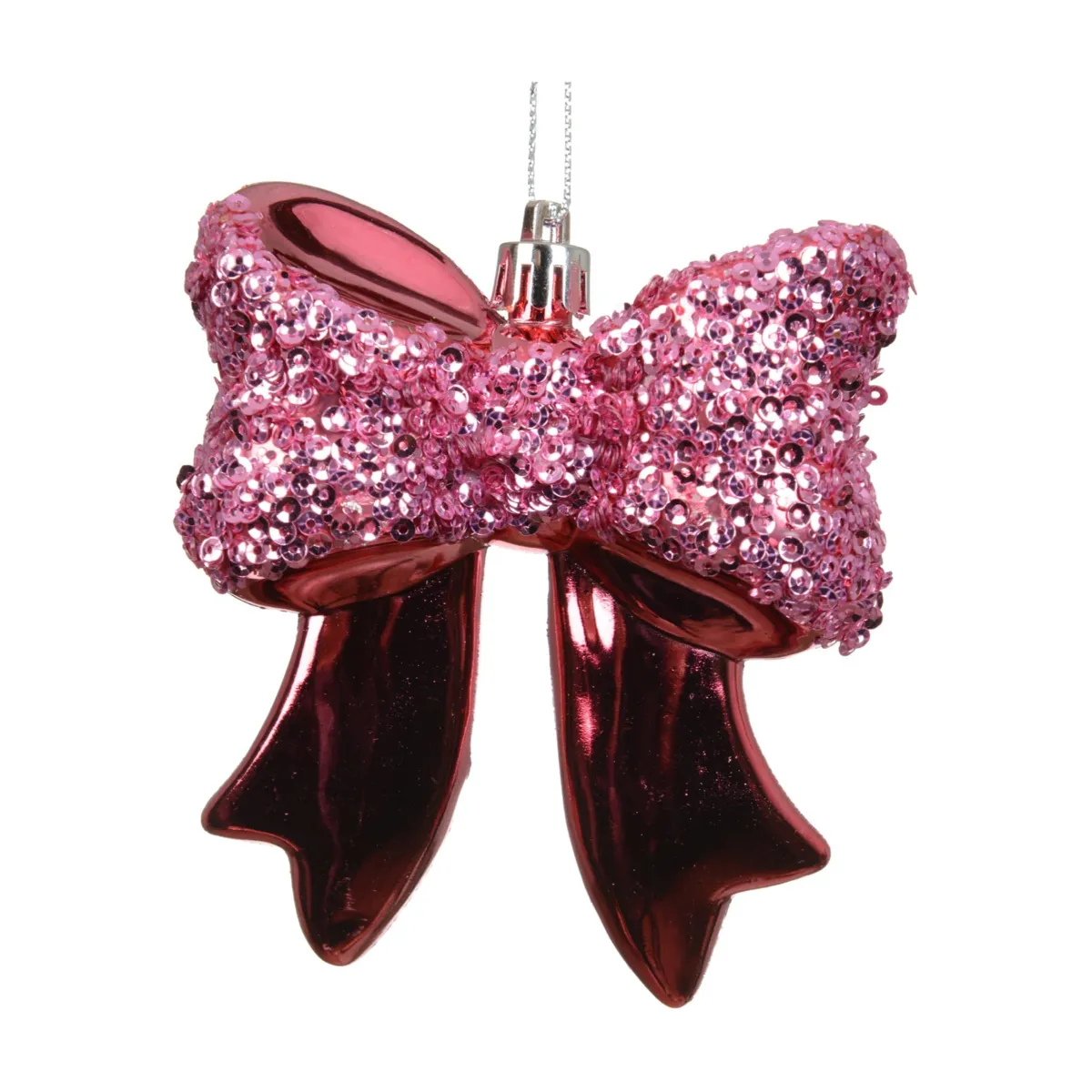 Sospensione natalizia (H9,8 cm) Fiocco glitterato Rosa