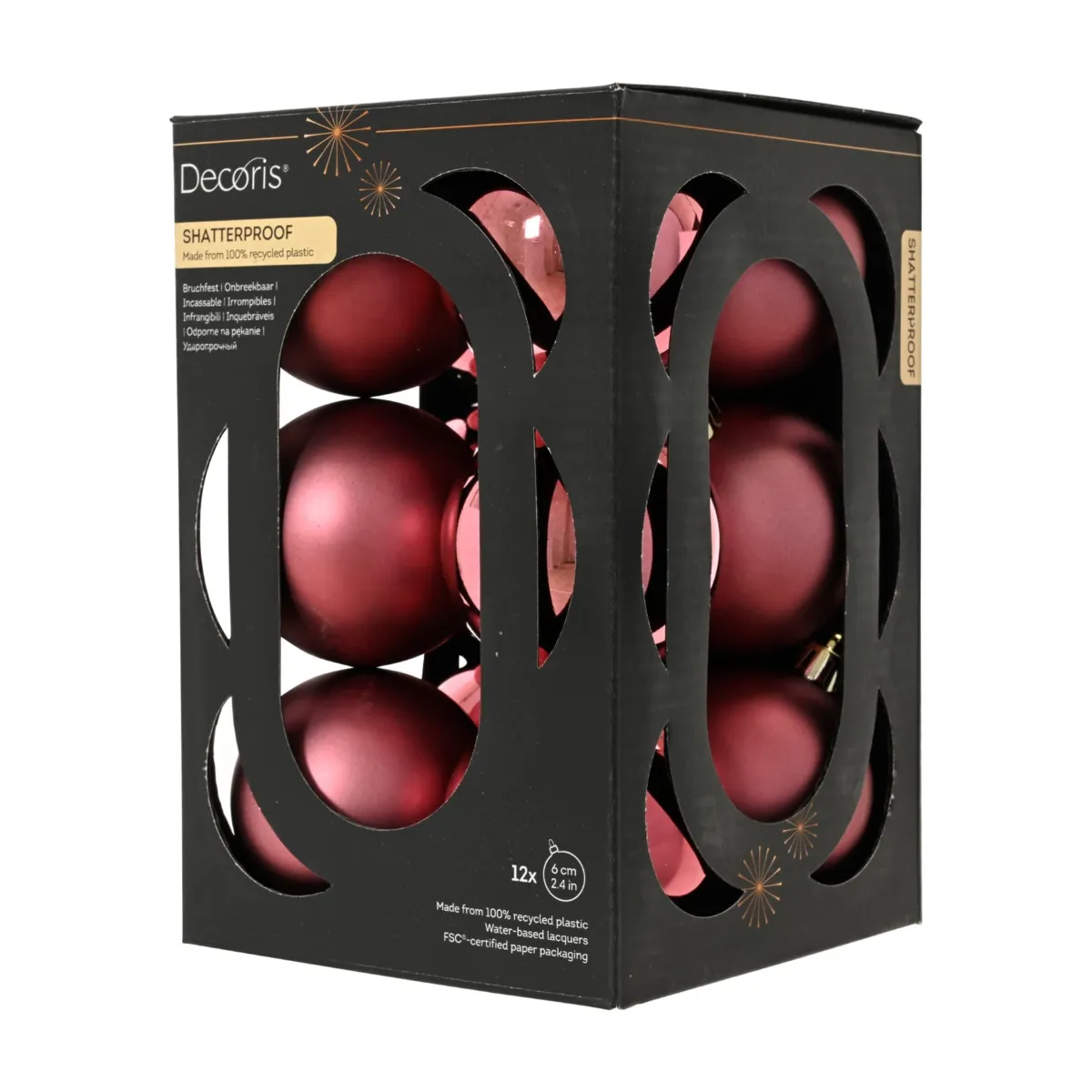 Lot de 12 boules de Noël (D60 mm) Aravis Rose foncé