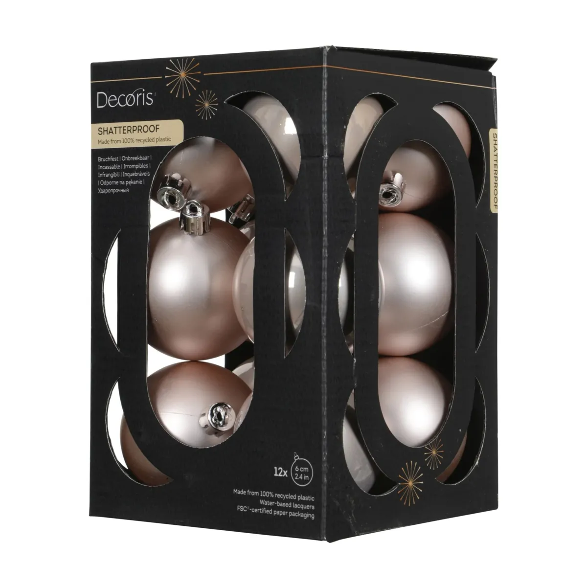 Lot de 12 boules de Noël (D60 mm) Aravis Rose poudré