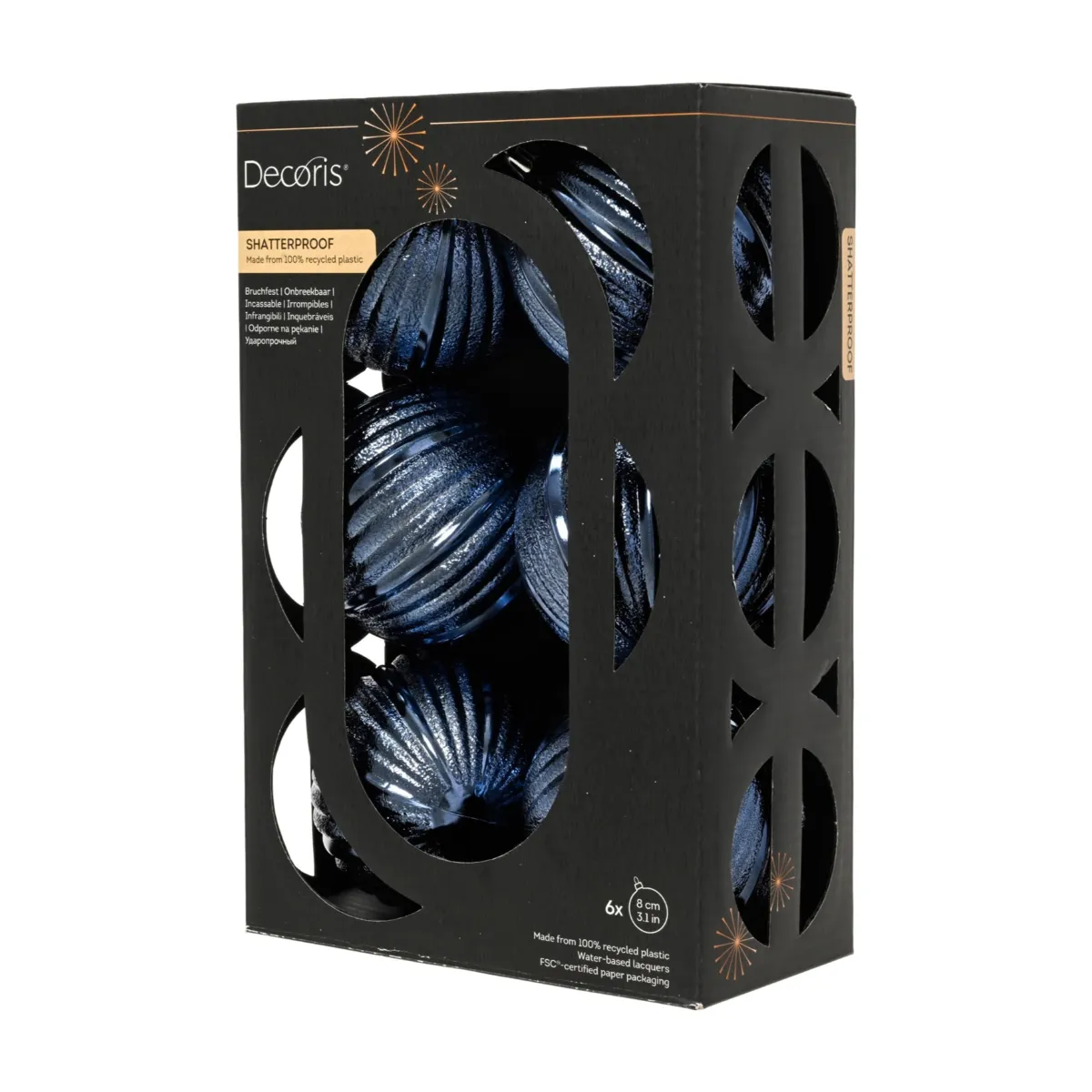 Set di 6 palline di natale (D80 mm) Aravis Blu notte lucido