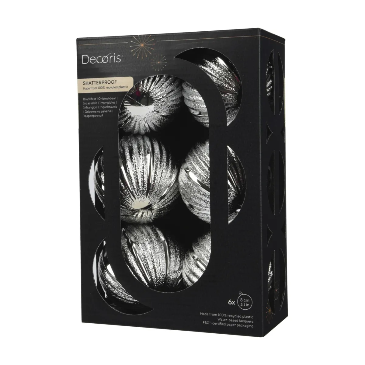 Set di 6 palline di natale (D80 mm) Aravis Argento lucido