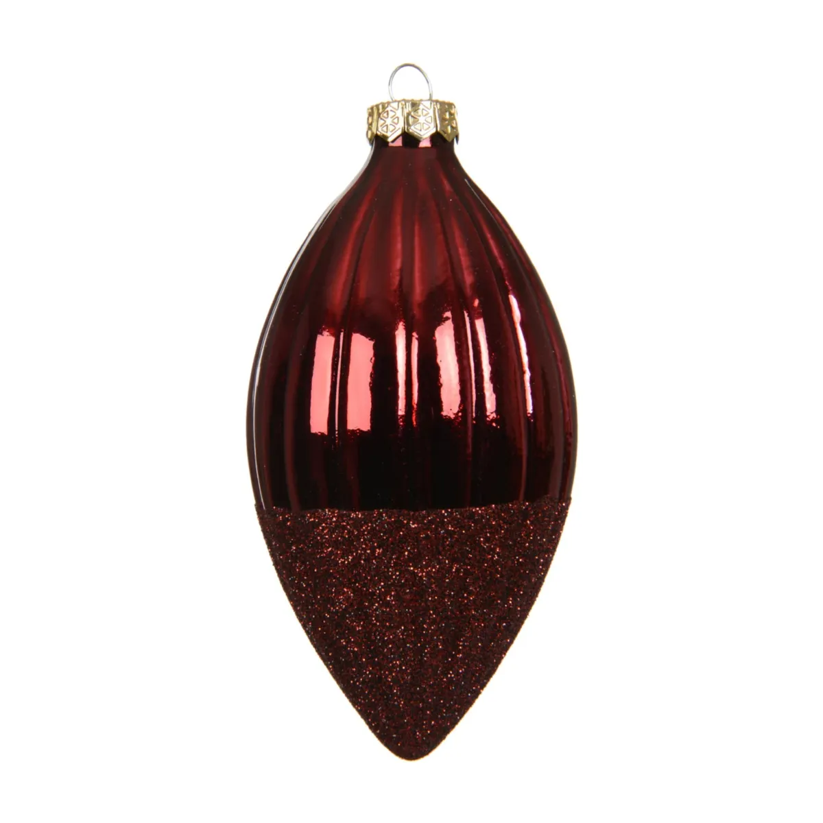 Set di 3 Palline di natale in vetro (D60 mm) Goccia preziosa glitterata Bordeaux