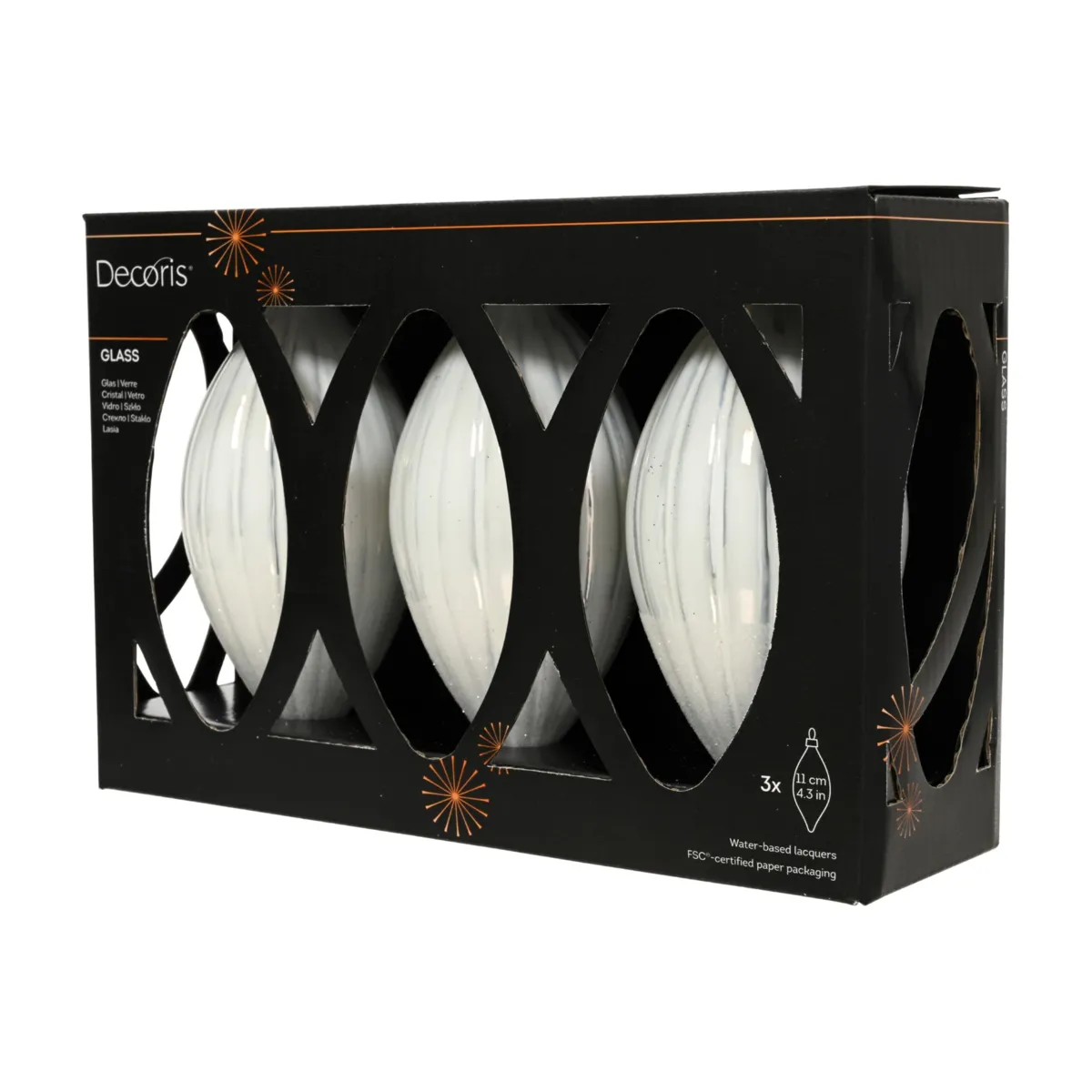 Set di 3 palline di natale in vetro (D60 mm) Goccia preziosa glitterata Bianco