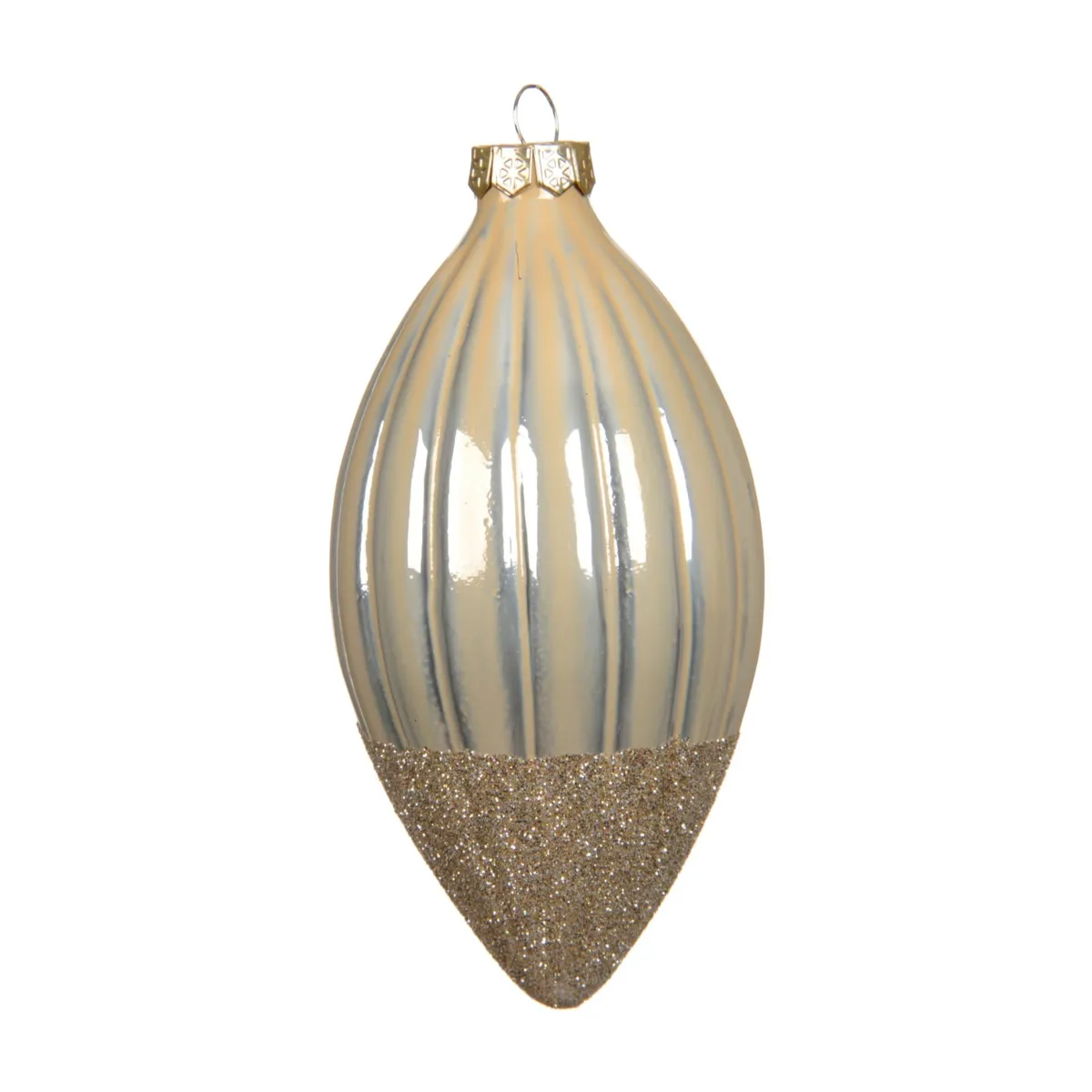 Set di 3 palline di natale in vetro (D60 mm) Goccia preziosa glitterata Perla