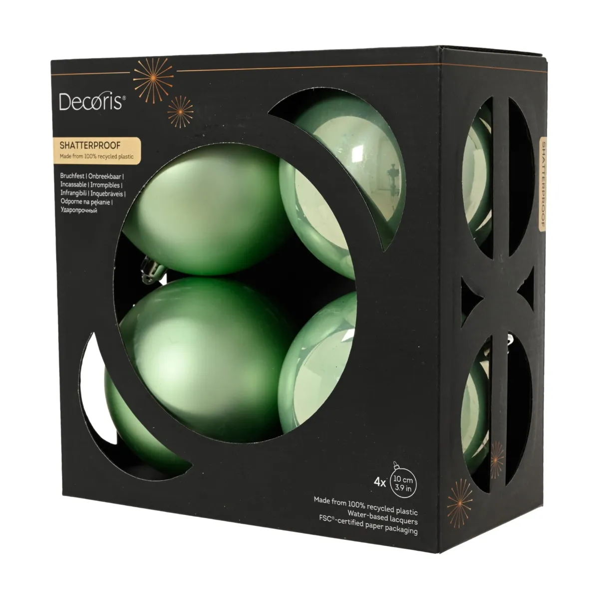 Lot de 4 boules de Noël (D100 mm) Aravis Vert menthe
