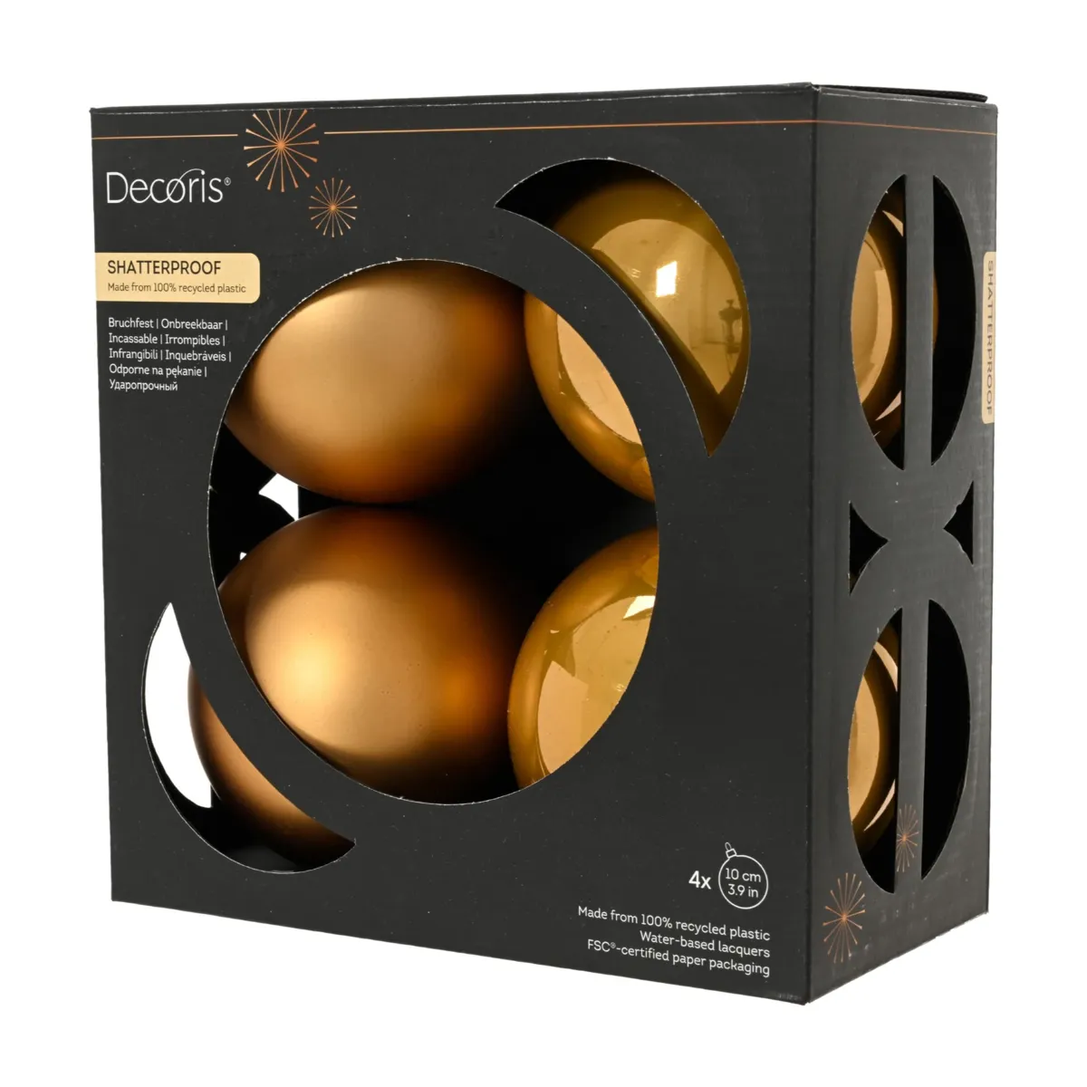 Lot de 4 boules de Noël (D100 mm) Aravis Caramel